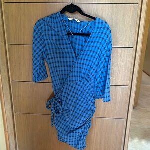 Zara Blue Plaid Wrap Dress